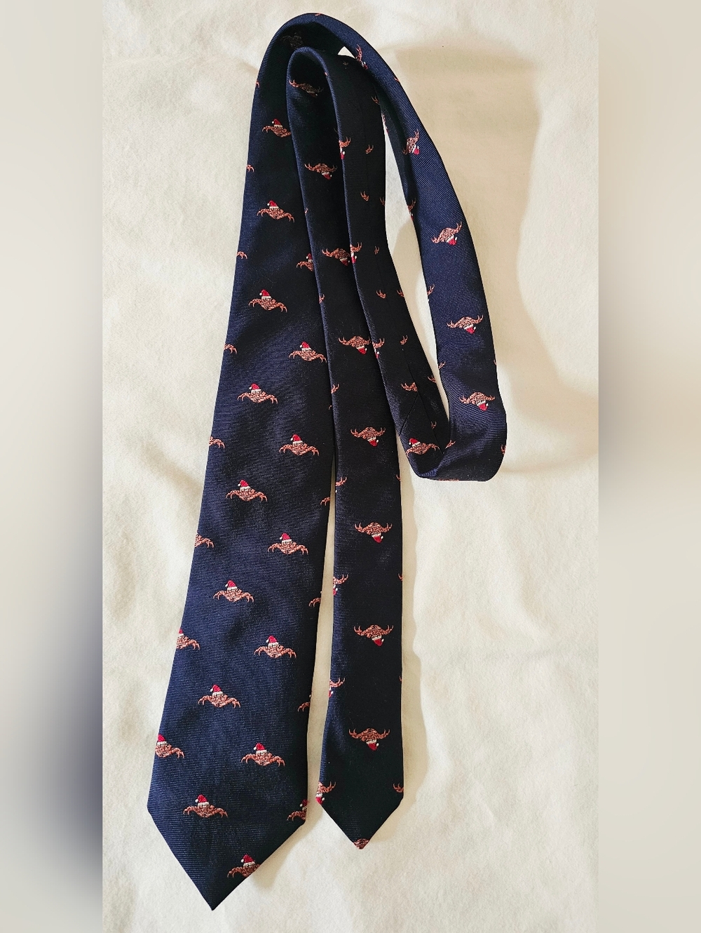 J Crew Navy Silk Tie with Holiday Pattern